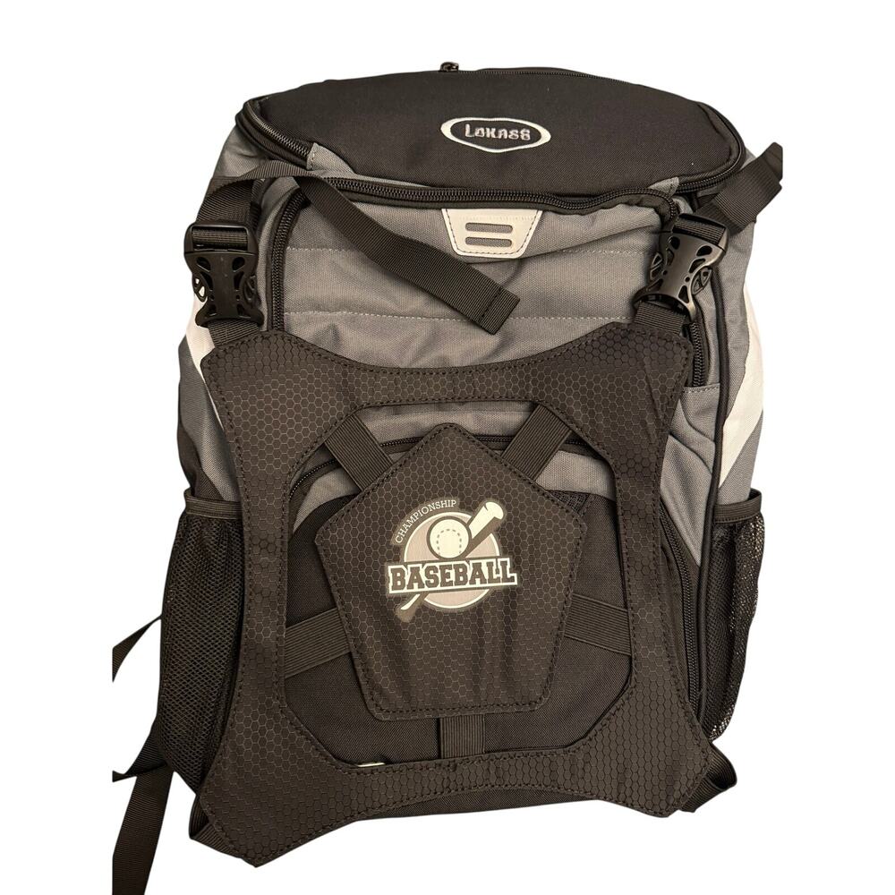 Lokass Championship Baseball Backpack Padded Sport Travel Gray & Black New